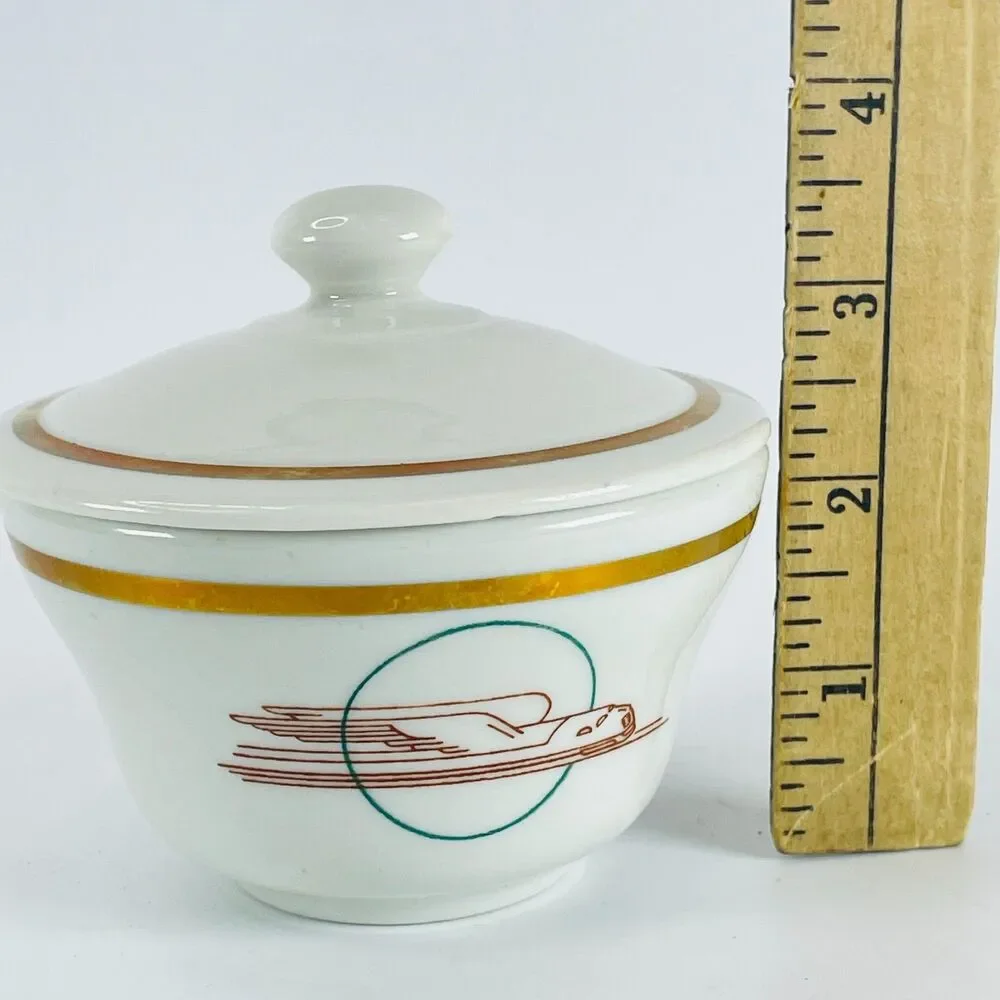 Vtg Union Pacific Railroad UPRR Winged Streamliner China Sugar Soup Bowl Cup Lid